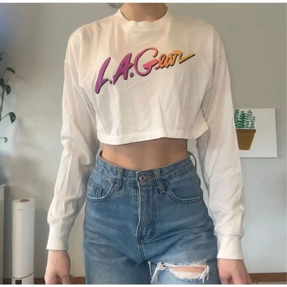 LA Gear XS Sโcropped long sleeve logoโshirt